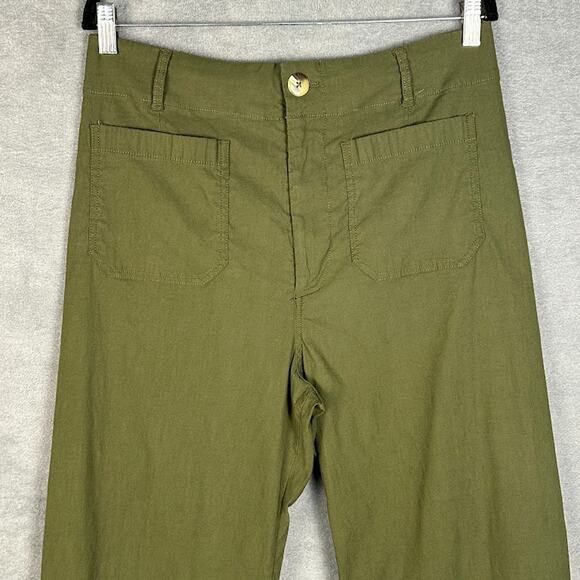 Maeve Anthropologie Pants Womens 32 Green Colette Wide Leg Crop Stretch Preppy - Picture 2 of 12